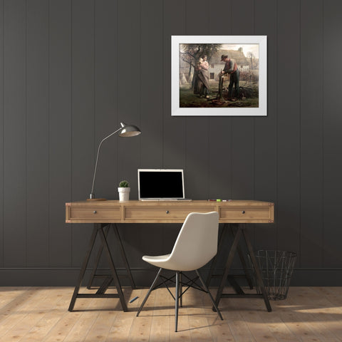Peasant Grafting a Tree White Modern Wood Framed Art Print by Millet, Jean-Francois