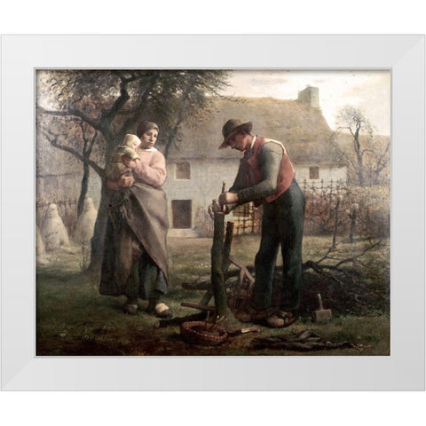 Peasant Grafting a Tree White Modern Wood Framed Art Print by Millet, Jean-Francois