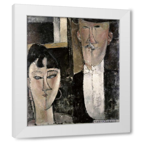 Bride and Groom White Modern Wood Framed Art Print by Modigliani, Amedeo