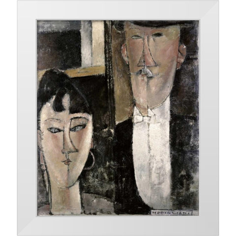 Bride and Groom White Modern Wood Framed Art Print by Modigliani, Amedeo