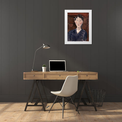 Head of Woman White Modern Wood Framed Art Print by Modigliani, Amedeo