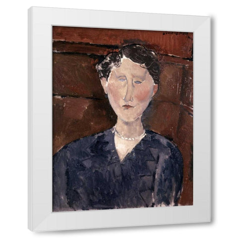 Head of Woman White Modern Wood Framed Art Print by Modigliani, Amedeo