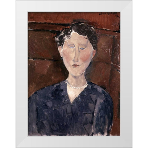 Head of Woman White Modern Wood Framed Art Print by Modigliani, Amedeo