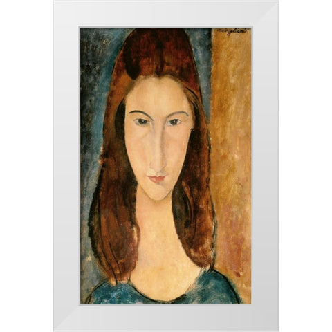 Jeanne Hebuterne, 1919 White Modern Wood Framed Art Print by Modigliani, Amedeo