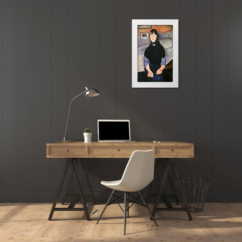 La Fille du Peuple White Modern Wood Framed Art Print by Modigliani, Amedeo