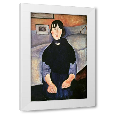 La Fille du Peuple White Modern Wood Framed Art Print by Modigliani, Amedeo