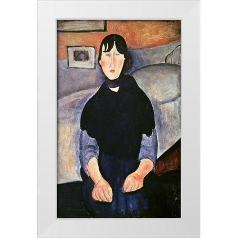 La Fille du Peuple White Modern Wood Framed Art Print by Modigliani, Amedeo