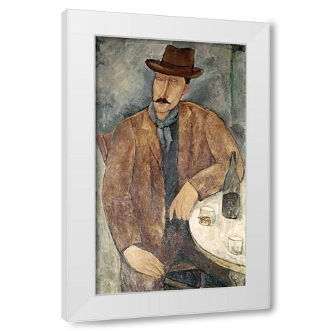 Man With a Wine Glass White Modern Wood Framed Art Print by Modigliani, Amedeo