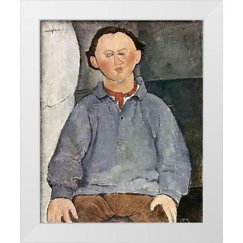 Portrait of a Man White Modern Wood Framed Art Print by Modigliani, Amedeo