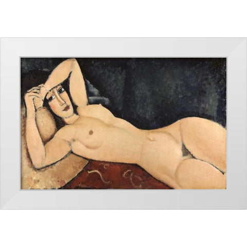 Reclining Nude White Modern Wood Framed Art Print by Modigliani, Amedeo