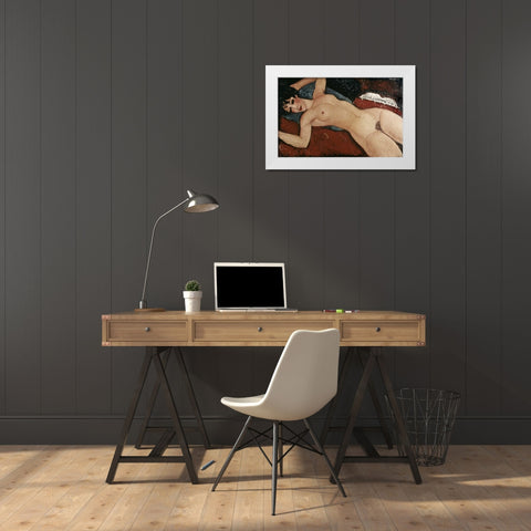 Reclining Nude White Modern Wood Framed Art Print by Modigliani, Amedeo