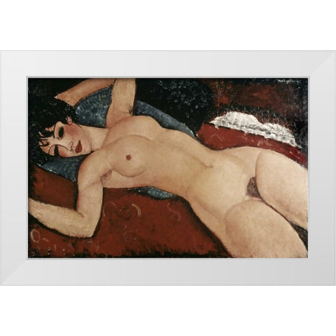 Reclining Nude White Modern Wood Framed Art Print by Modigliani, Amedeo