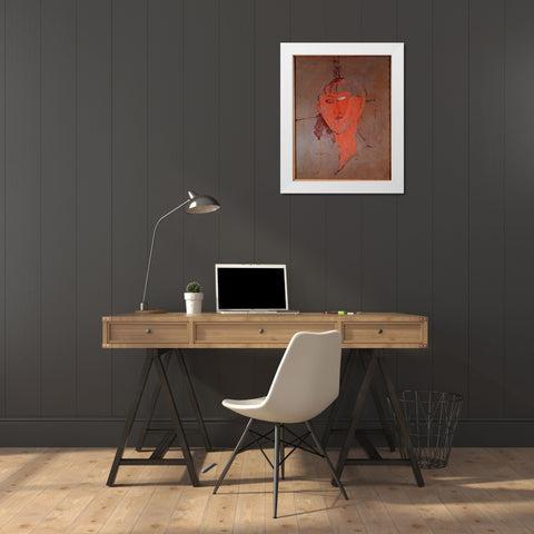 The Red Head White Modern Wood Framed Art Print by Modigliani, Amedeo