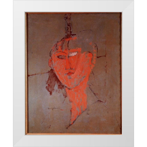 The Red Head White Modern Wood Framed Art Print by Modigliani, Amedeo