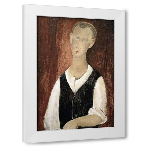 Young Man With a Black Vest White Modern Wood Framed Art Print by Modigliani, Amedeo