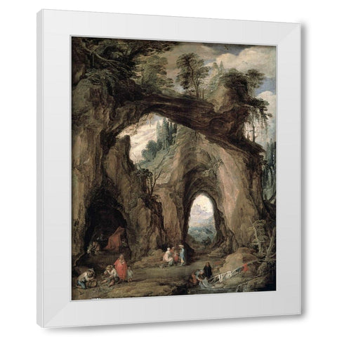 Gypsies In The Mountains White Modern Wood Framed Art Print by Momper the Younger, Joos de