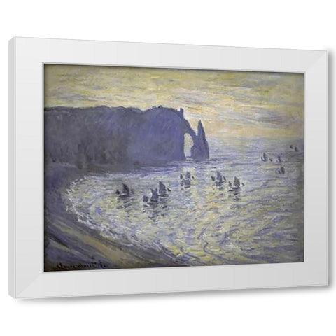 Cliffs at Etretat White Modern Wood Framed Art Print by Monet, Claude
