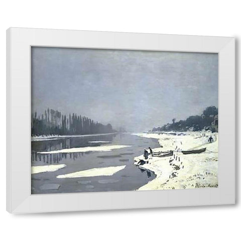 Ice Floes on the Seine at Bougival, 1868 White Modern Wood Framed Art Print by Monet, Claude