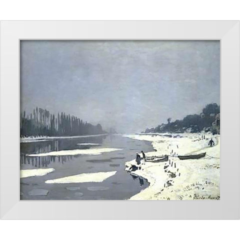 Ice Floes on the Seine at Bougival, 1868 White Modern Wood Framed Art Print by Monet, Claude