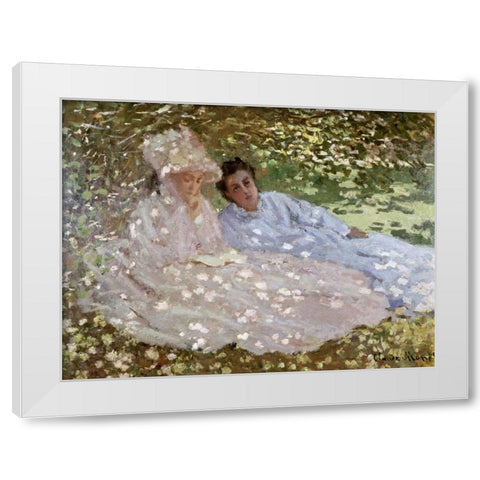 Madame Monet in the Garden White Modern Wood Framed Art Print by Monet, Claude