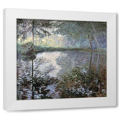The Pond at Montgeron, 1876 White Modern Wood Framed Art Print by Monet, Claude