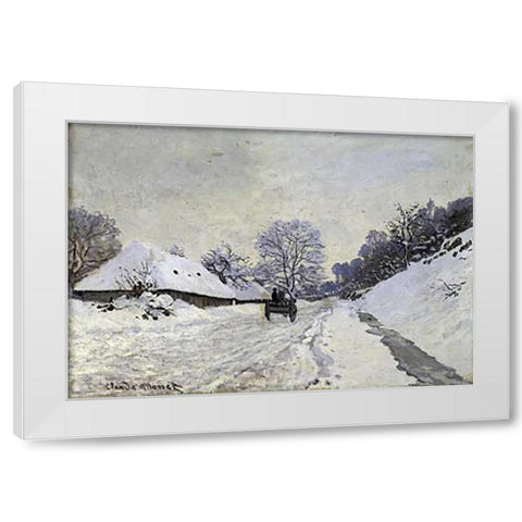 Snow-Covered Road at Honfleur White Modern Wood Framed Art Print by Monet, Claude