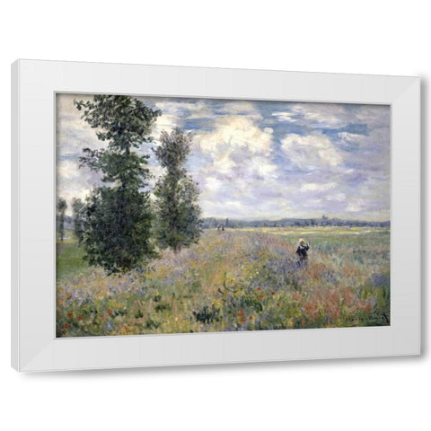The Poppy Field, Argenteuil White Modern Wood Framed Art Print by Monet, Claude