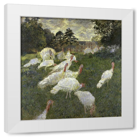 The Turkeys at the Chateau de Rottembourg, Montgeron White Modern Wood Framed Art Print by Monet, Claude