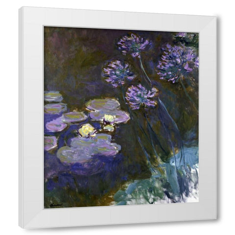 Water Lilies and Agapanthus White Modern Wood Framed Art Print by Monet, Claude