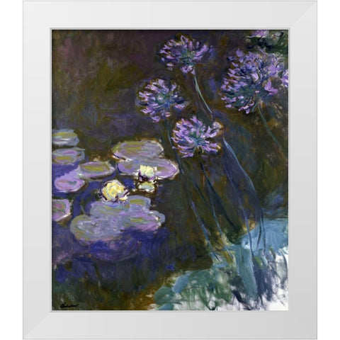 Water Lilies and Agapanthus White Modern Wood Framed Art Print by Monet, Claude