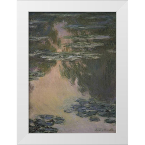 Water Lilies - with Willows White Modern Wood Framed Art Print by Monet, Claude