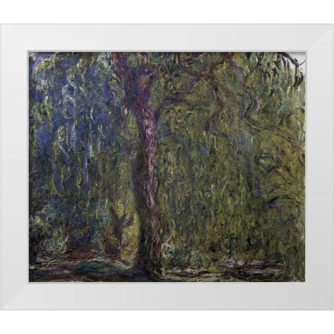 Weeping Willow - Saule pleureur White Modern Wood Framed Art Print by Monet, Claude