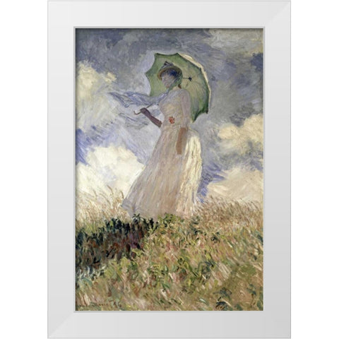 Woman with a Parasol Turned to the Left, 1886 White Modern Wood Framed Art Print by Monet, Claude