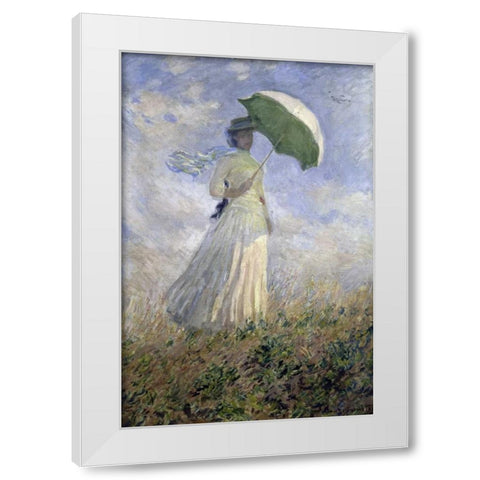 Woman with a Parasol Turned to the Right White Modern Wood Framed Art Print by Monet, Claude