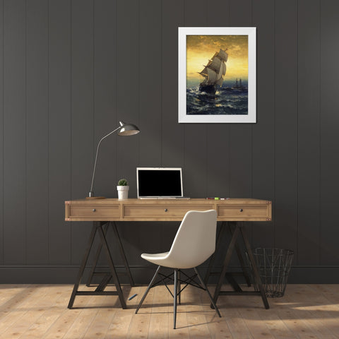 Passing Ambrose Lightship White Modern Wood Framed Art Print by Moran, Edward