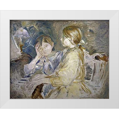 Piano Lesson White Modern Wood Framed Art Print by Morisot, Berthe