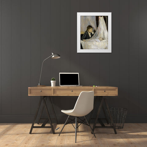 The Cradle - Le berceau White Modern Wood Framed Art Print by Morisot, Berthe