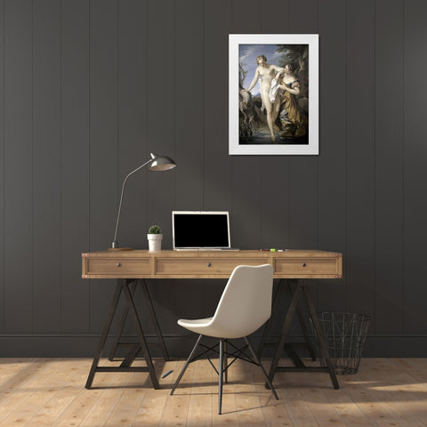 Bather and her Attendant White Modern Wood Framed Art Print by Le Moyne, Francois