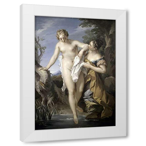 Bather and her Attendant White Modern Wood Framed Art Print by Le Moyne, Francois