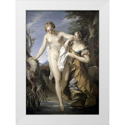 Bather and her Attendant White Modern Wood Framed Art Print by Le Moyne, Francois