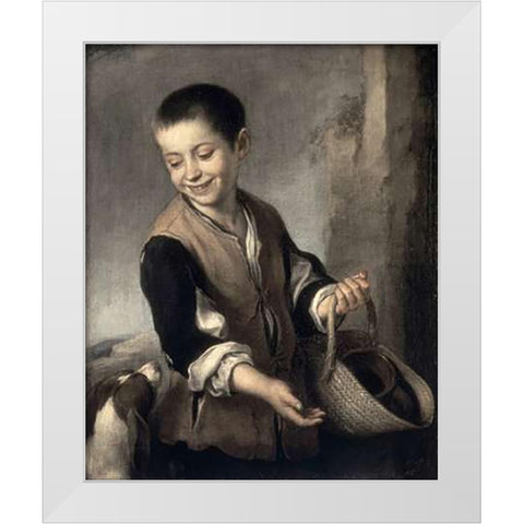 Boy With a Dog White Modern Wood Framed Art Print by Murillo, Bartolome Esteban