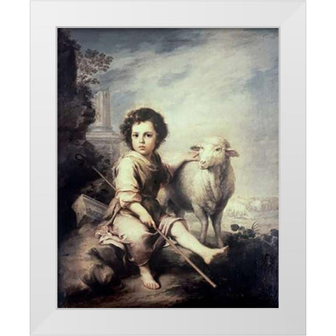 Museumist Child As Shepherd White Modern Wood Framed Art Print by Murillo, Bartolome Esteban
