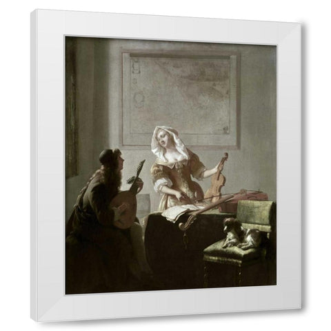The Musicians White Modern Wood Framed Art Print by Ochtervelt, Jacob