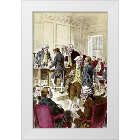 Signing The Declaration of Independence, 7/4/1776 White Modern Wood Framed Art Print by Ogden, Henry Alexander