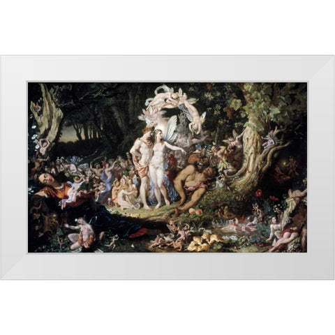 Oberon and Titania: Midsummer Nights Dream White Modern Wood Framed Art Print by Paton, Joseph Noel