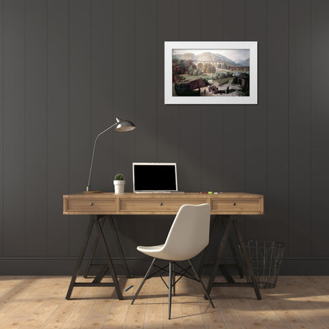 Roman Town at The Foot of The Alps White Modern Wood Framed Art Print by Penguilly-L Haridon, Octave