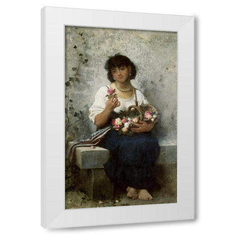 Rose Seller White Modern Wood Framed Art Print by Perrault, Leon Jean Basile