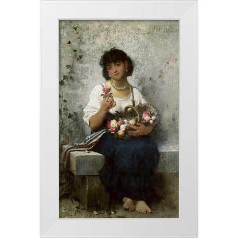 Rose Seller White Modern Wood Framed Art Print by Perrault, Leon Jean Basile