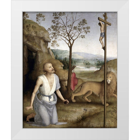 St. Jerome In The Desert White Modern Wood Framed Art Print by Perugino, Pietro