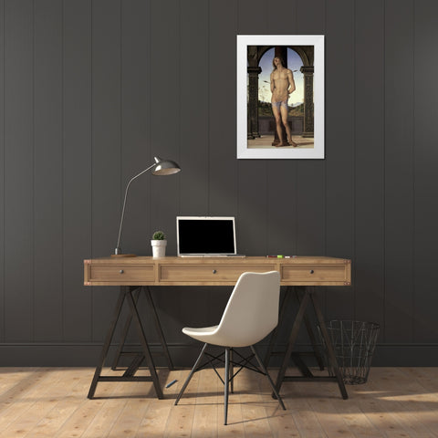 St. Sebastian White Modern Wood Framed Art Print by Perugino, Pietro